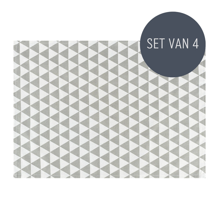 Krumble Theedoek Driehoek patroon - Grijs|wit - Set van 4