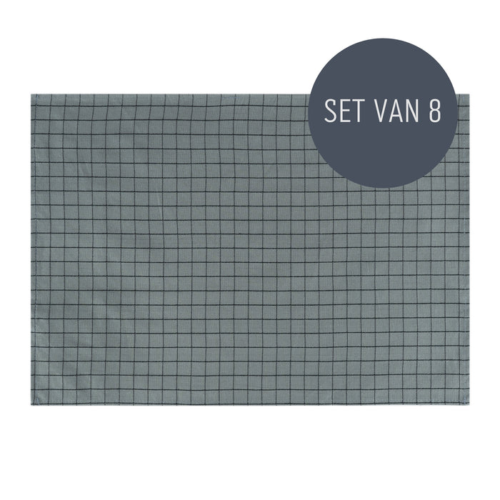 Krumble Theedoek met ruitpatroon klein - Katoen - Grijs - Set van 8
