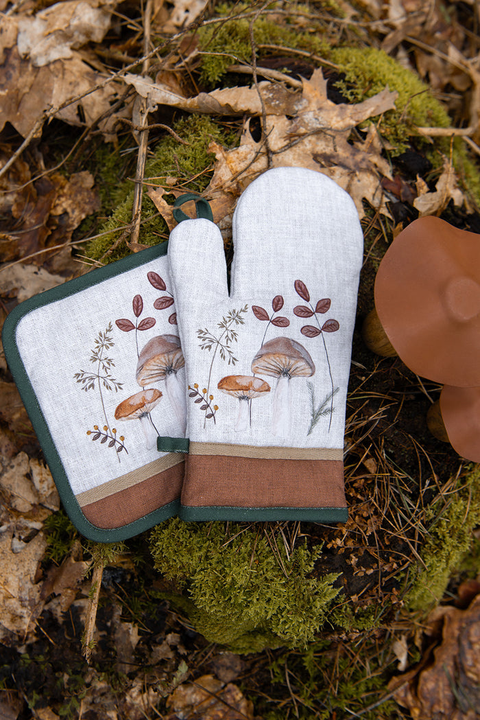 Clayre & Eef Theedoek 50x70 cm Beige Katoen Paddenstoelen