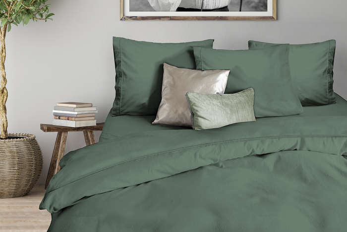 Eleganzzz Dekbedovertrek Uni Perkal Katoen Met Bies - grenat green