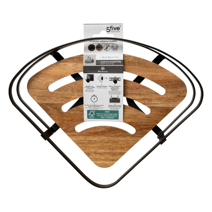 5Five Badkamer douche rekje - metaal|hout - zuignap - 20x20x7 cm