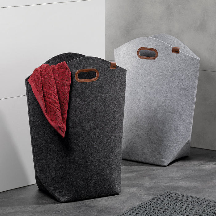 Wasmand met Trekkoord, 33 x 50 cm, Vilt, Rond, Licht Grijs - Kela | Fa