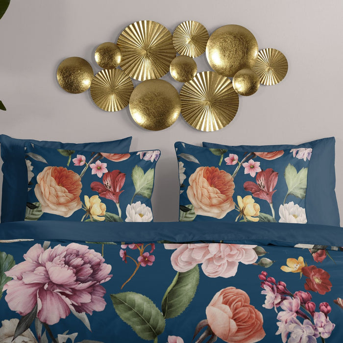 Descanso Dekbedovertrek Biologische Katoen Satijn Fiori - blue