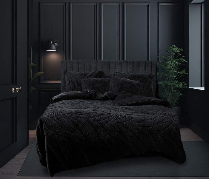 Eleganzzz Dekbedovertrek Jacquard Rabbit Fur - black