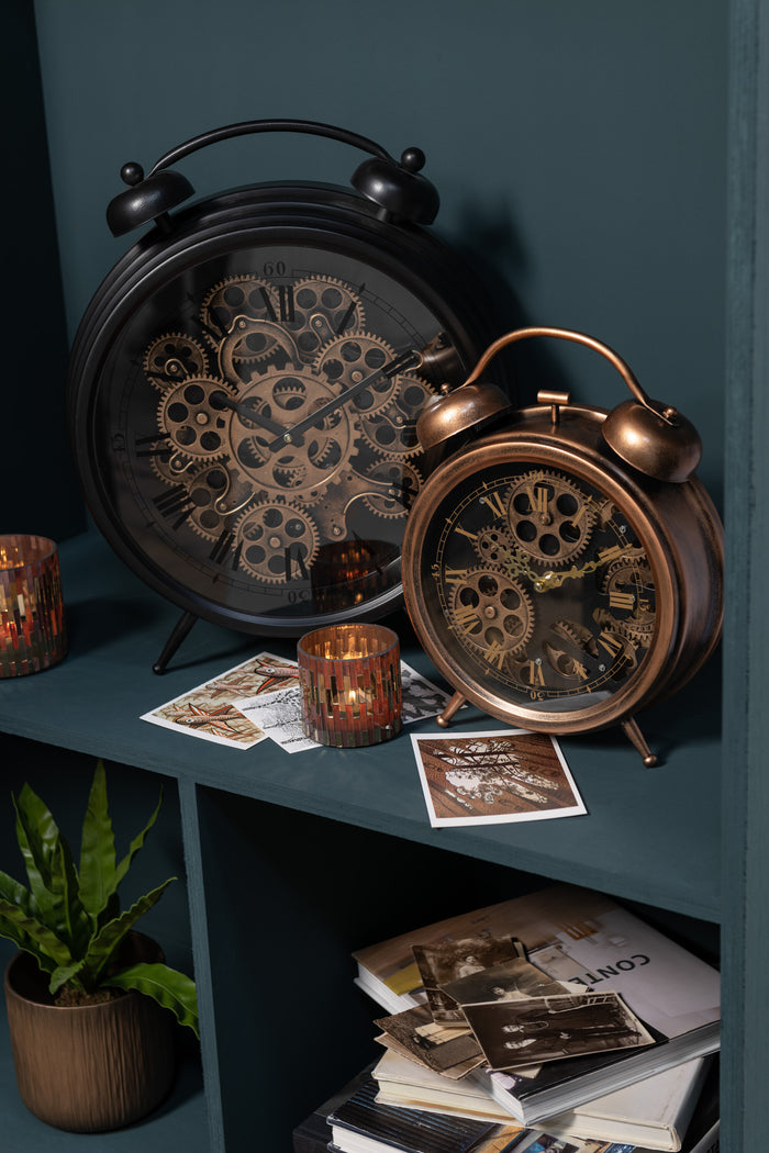 J-line - Klok Wekker Romeinse Cijfers Koper - Medium - 27x33x8.5cm