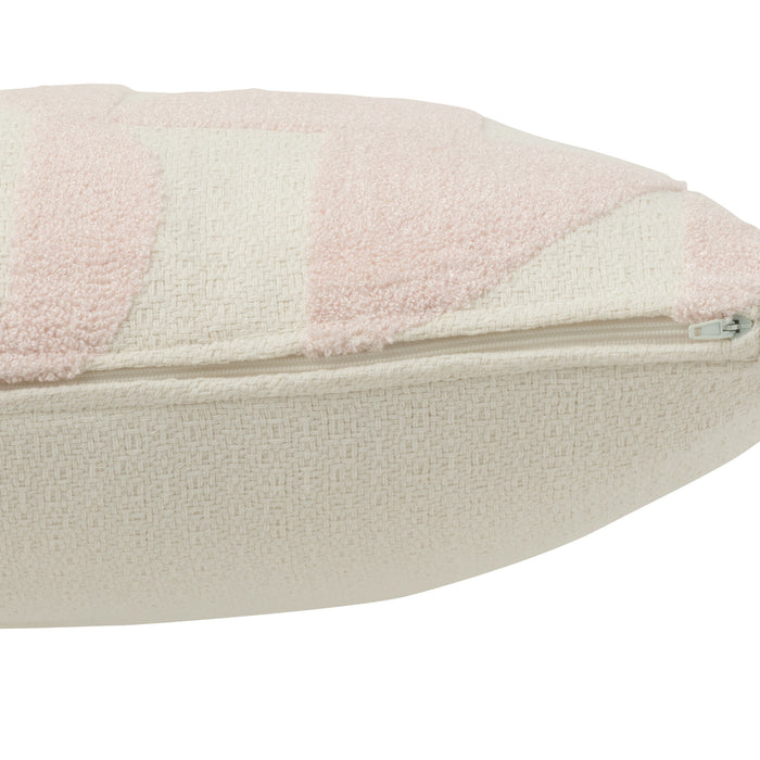 J-line - Kussen Geo Textiel Wit|lichtroze - 43x43x10cm