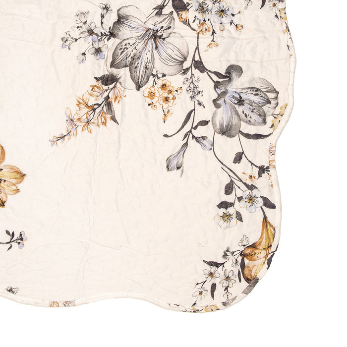Clayre & Eef Bedsprei 230x250 cm Wit Grijs Polyester Bloemen Sprei
