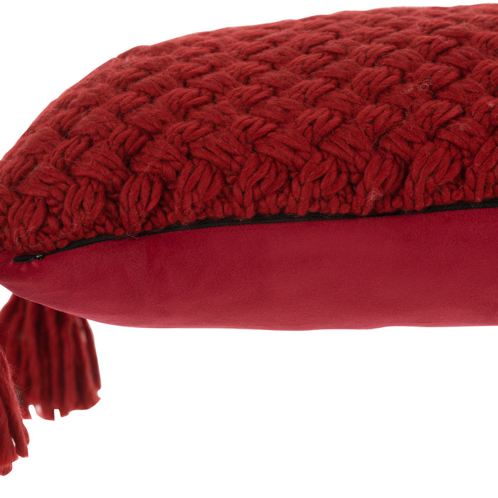 J-line - Kussen Gehaakt Kwast Acryl Rood - 58x39x10cm