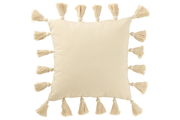 J-line - Kussen Gewoven Kwasten Katoen Beige - 45x45x15cm