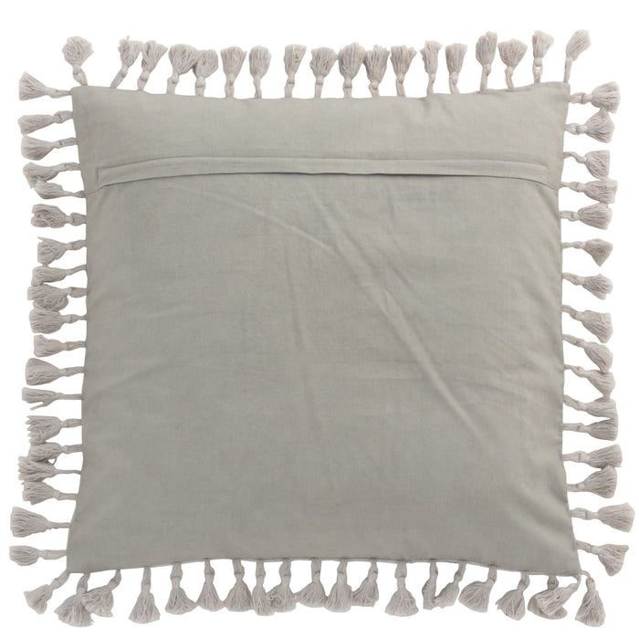 J-line - Kussen Marokkaanse Randen Kwasten Velvet Grijs - 45x45x2cm
