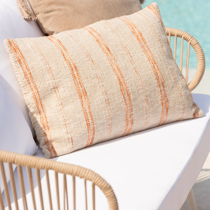 J-Line Kussen Rechthoek Strepen Linnen|Katoen Beige|Roest
