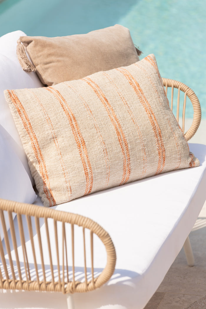 J-Line Kussen Rechthoek Strepen Linnen|Katoen Beige|Roest