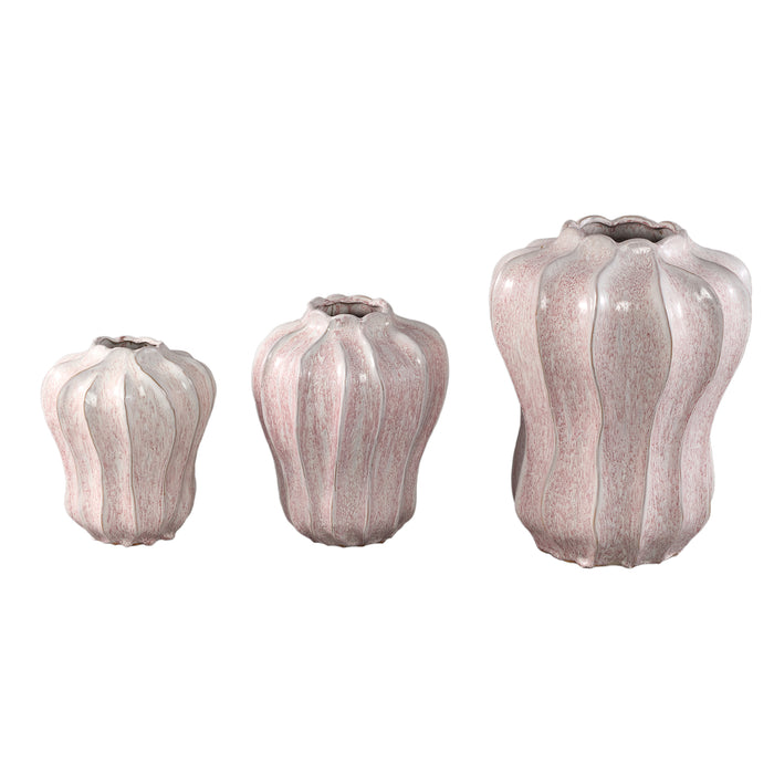 PTMD Hamish Pink Ceramic Round Wavy Shaped Vase S