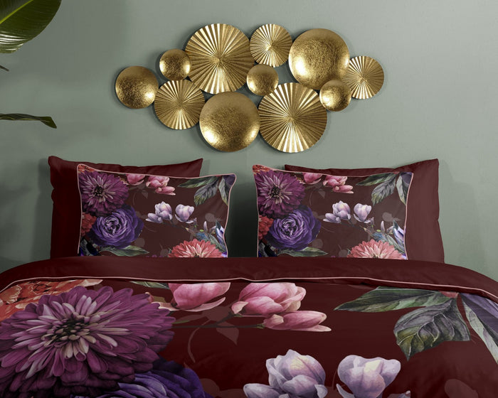 Descanso Dekbedovertrek Biologische Katoen Satijn Bloomie - bordeaux