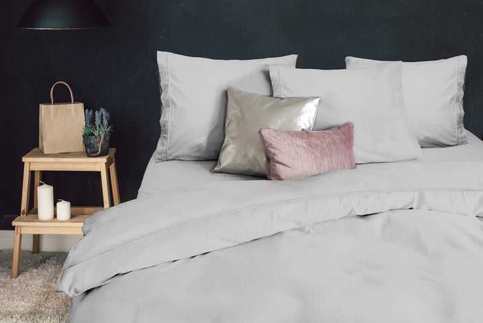 Eleganzzz Dekbedovertrek Uni Perkal Katoen Met Bies - zilver