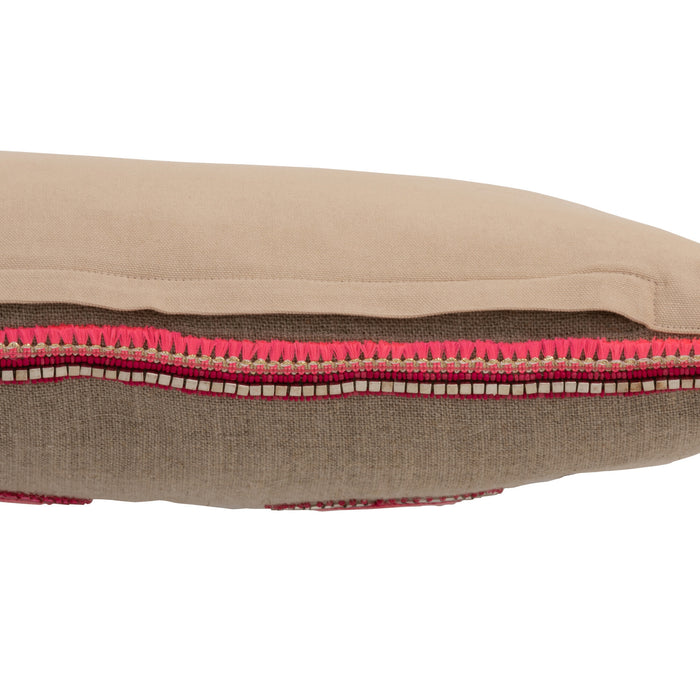 J-line - Kussen Rechthoekig 3 Spiegels Jute Naturel|roze - 64x34x5cm