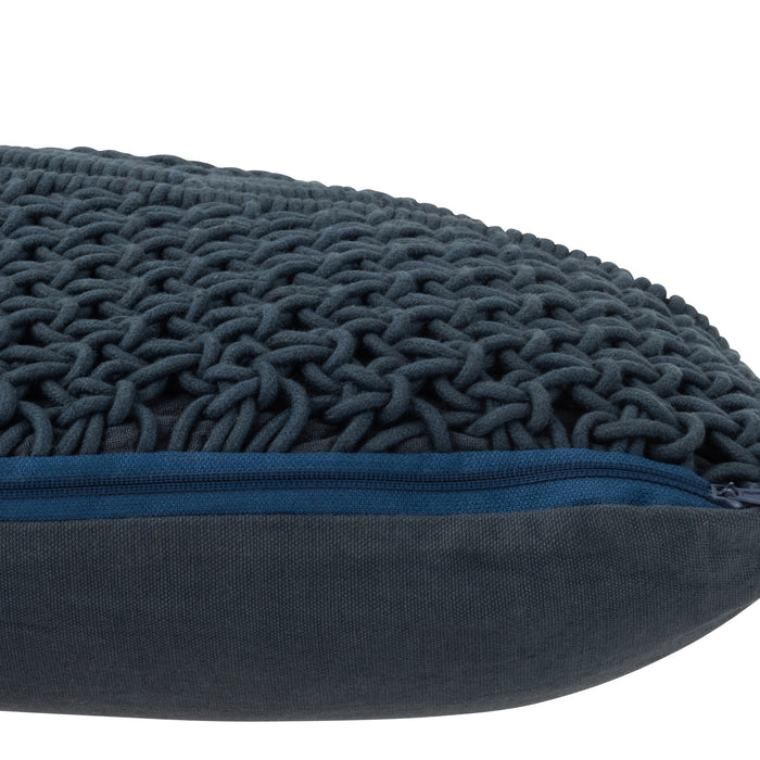 J-line - Kussen Macrame Vierkant Katoen Blauw - 45x45x4cm