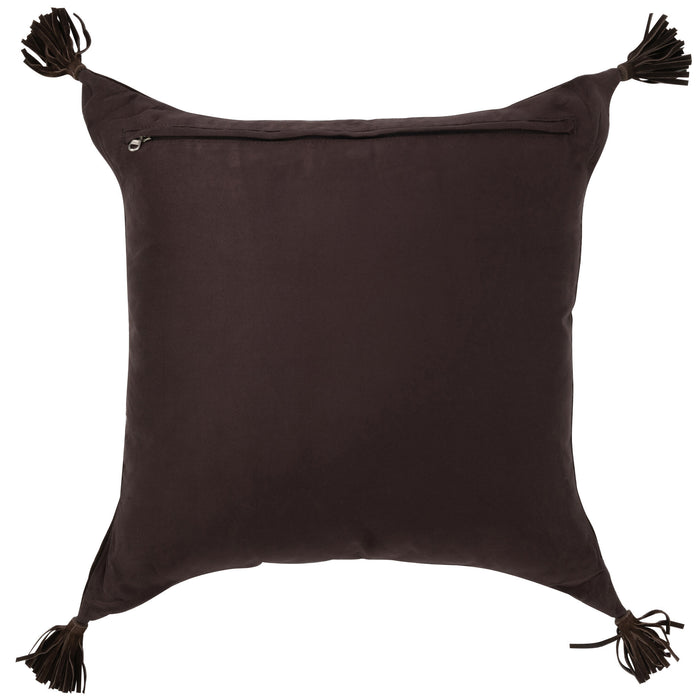 J-line - Kussen Kwasten Leder Donker|bruin - 45x45x8cm