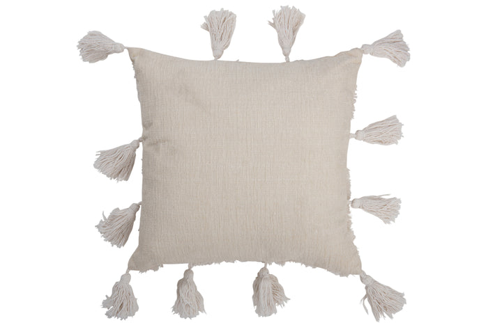 J-line - Kussen Kwast Polyester Wit - 45x45x10cm