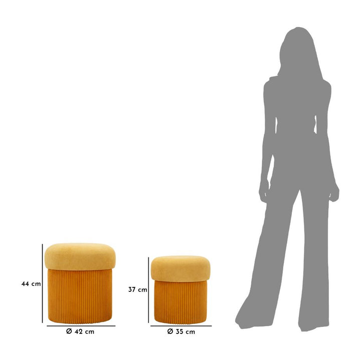 Set van 2 poefs container mosterd cm ø 42x44-35x37