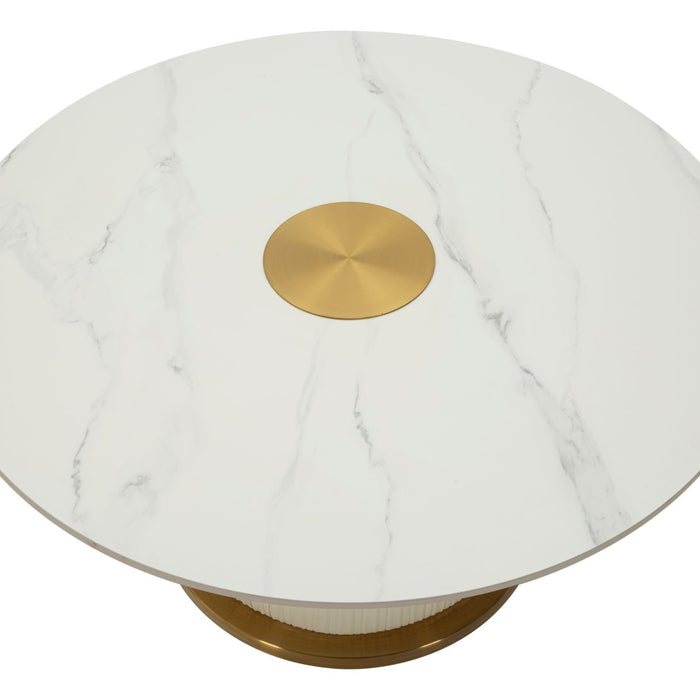 Salontafel in crème leer met marmeren blad cm ø 80x39,5