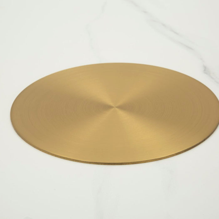 Salontafel in crème leer met marmeren blad cm ø 80x39,5