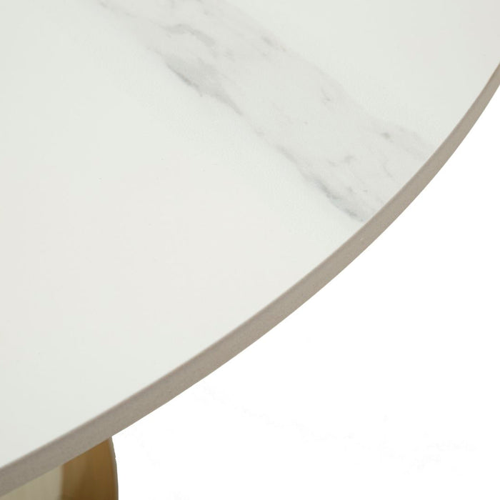 Salontafel in crème leer met marmeren blad cm ø 80x39,5