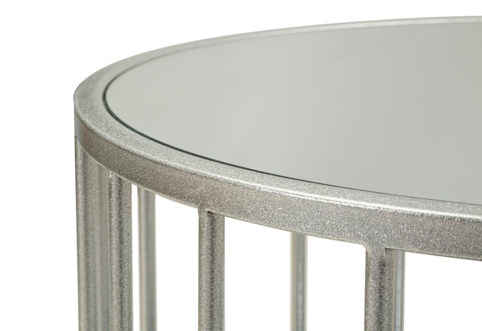 Salontafel in zilverkleurig metaal en glas cm 90x50x45