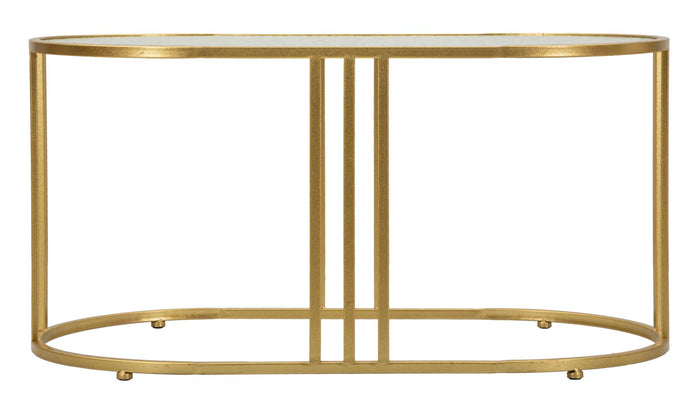 Salontafel in goudkleurig metaal en glas cm 90x50x45