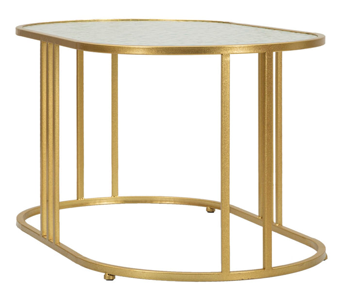 Salontafel in goudkleurig metaal en glas cm 90x50x45