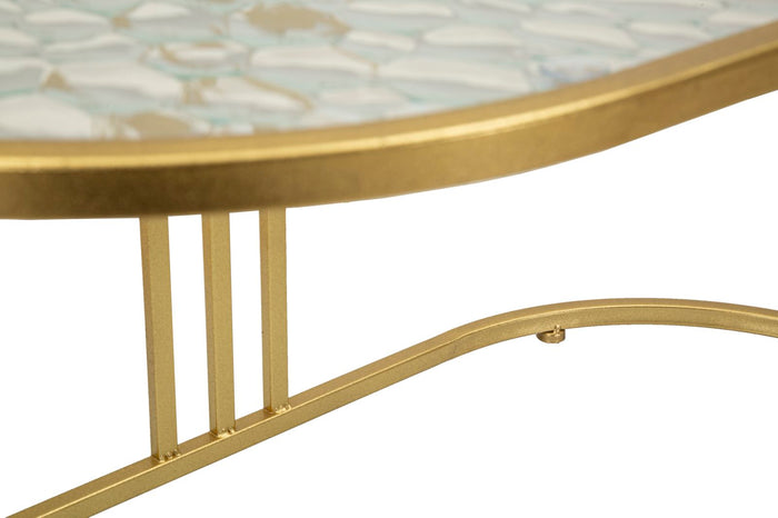 Salontafel in goudkleurig metaal en glas cm 90x50x45