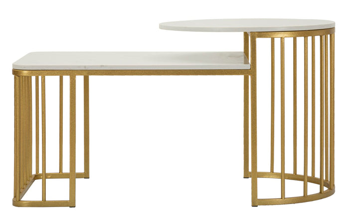 Salontafel in goudkleurig metaal en marmer cm 90x50x50