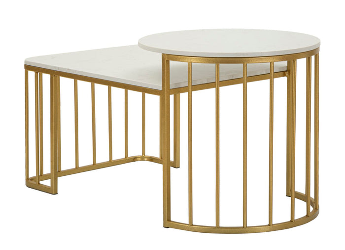 Salontafel in goudkleurig metaal en marmer cm 90x50x50