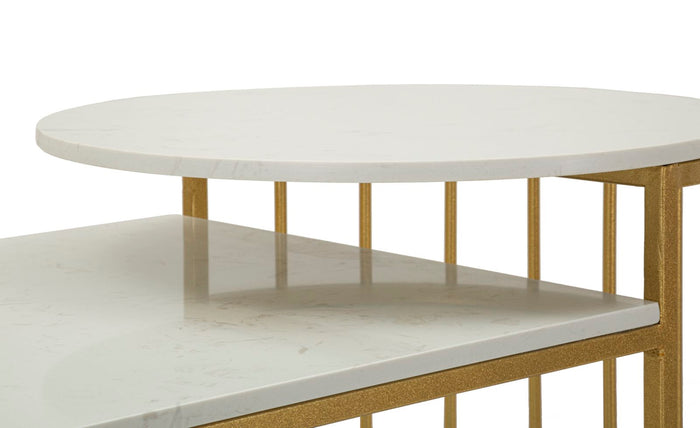 Salontafel in goudkleurig metaal en marmer cm 90x50x50