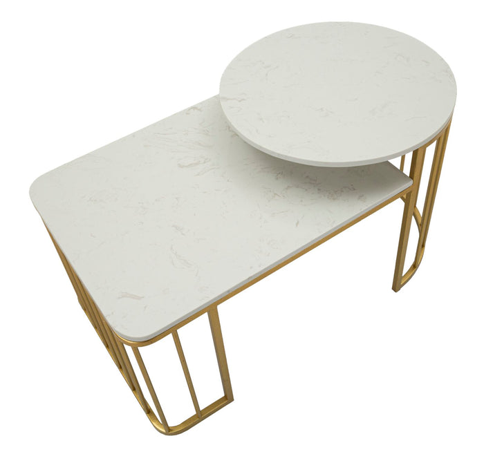 Salontafel in goudkleurig metaal en marmer cm 90x50x50