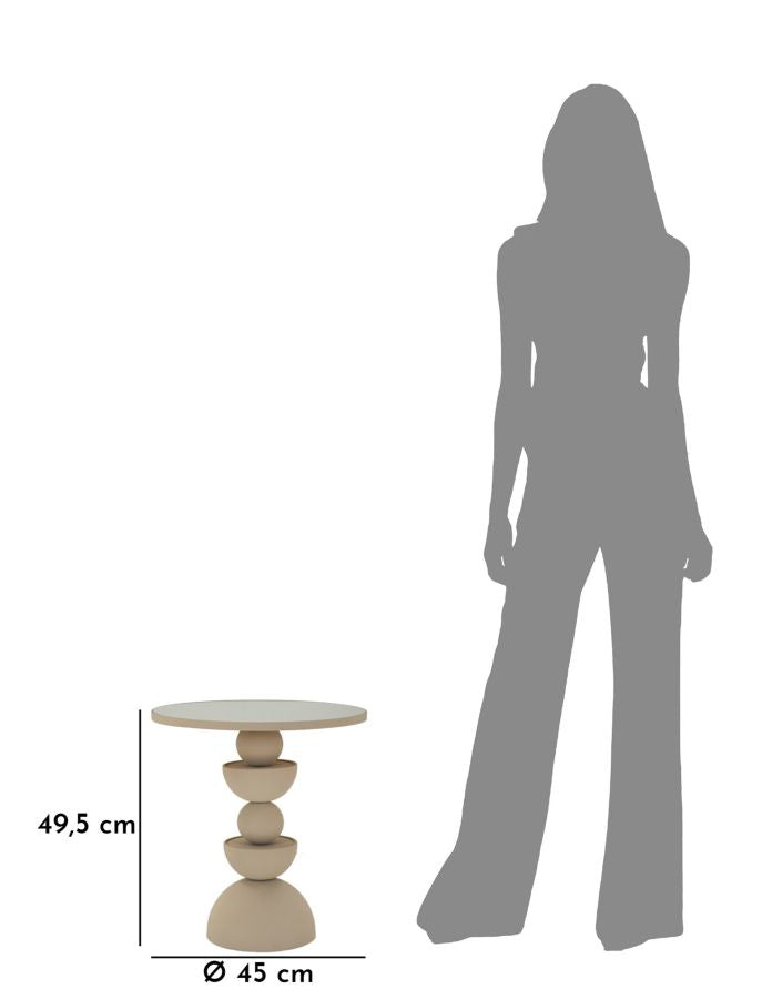 Crèmekleurige metalen salontafel en spiegel cm ø 45x49,5