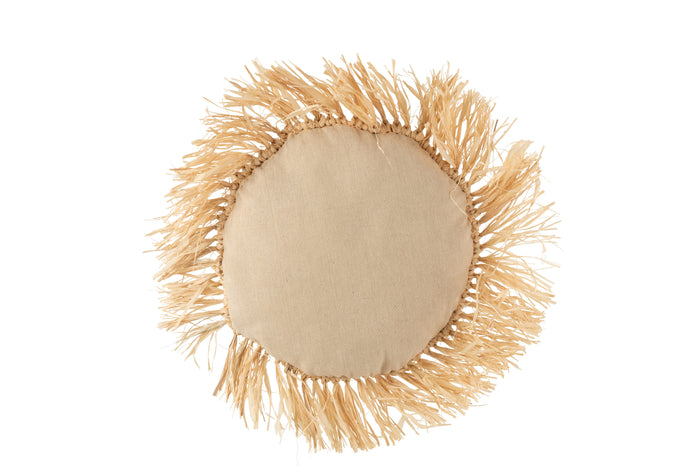 J-line - Kussen Rond Riet Raffia Naturel - 45x45x15cm
