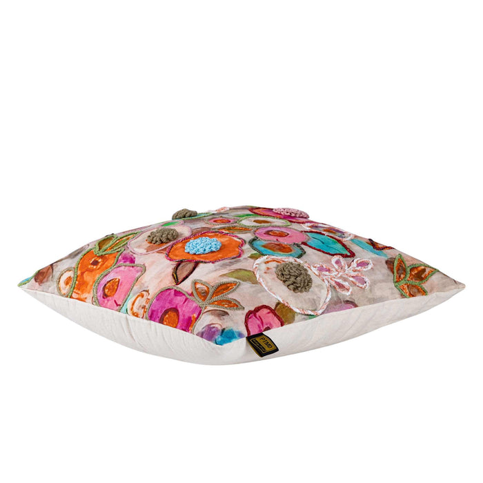 PTMD Isio Pink Cotton Cushion Flower Embroidery Square