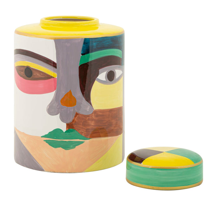 Veelkleurige keramische vaas met deksel cm ø 19x28