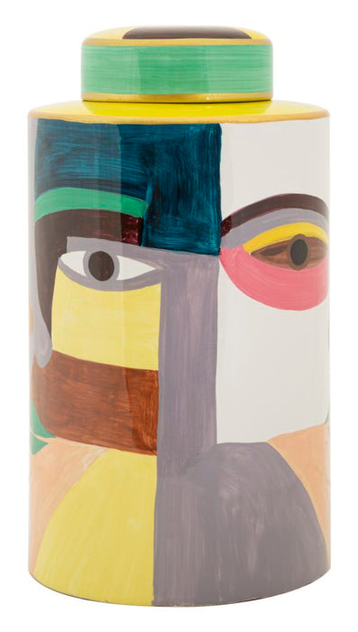 Veelkleurige keramische vaas met deksel cm ø 19x33