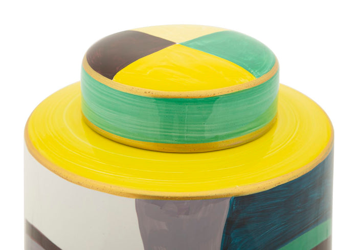 Veelkleurige keramische vaas met deksel cm ø 19x33