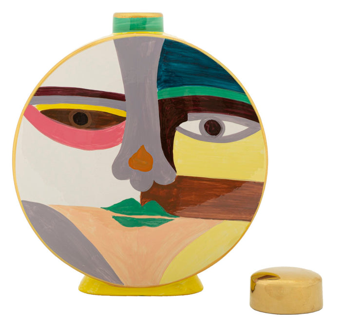 Veelkleurige keramische vaas met deksel 28x9x33 cm