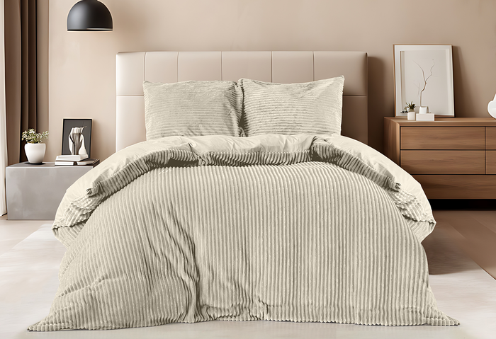 Eleganzzz Dekbedovertrek Teddy Rib Fleece - beige