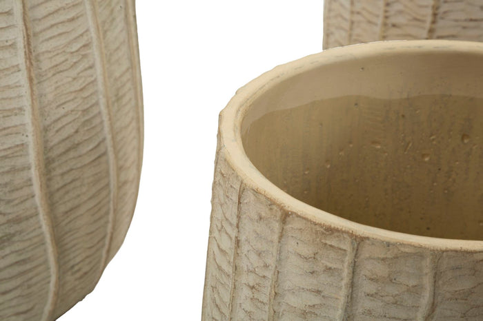 Crèmekleurige keramische vazen set van 3 stuks cm 30,5x27-25x22,2-19,5x18