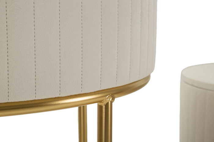 Ronde hoge tafels set van 2 in crèmekleurig fluweel cm ø 50x90-40x70