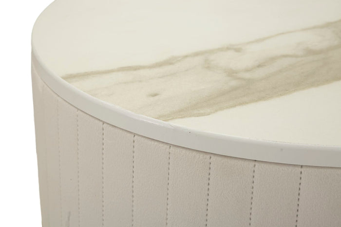 Ronde hoge tafels set van 2 in crèmekleurig fluweel cm ø 50x90-40x70