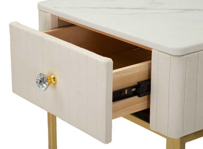 Hoge vierkante tafels set van 2 in crème fluweel cm ø 45x90-40x70