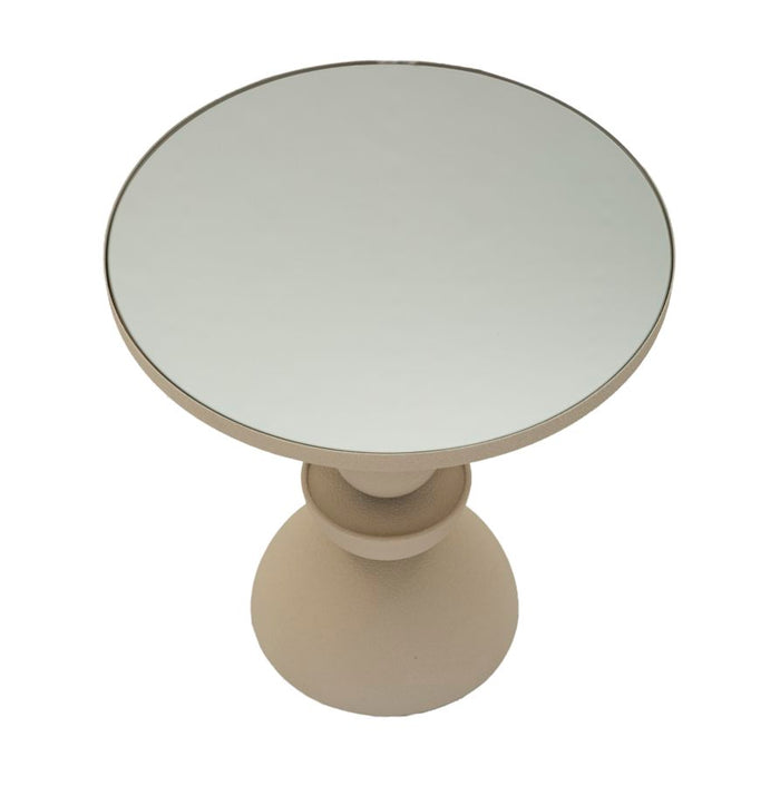 Crèmekleurige metalen salontafel en spiegel cm ø 40,5x42