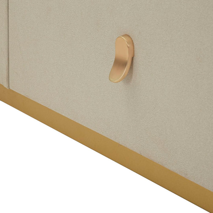 Kast in beige stof en goudkleurig metaal, 140x45x76 cm