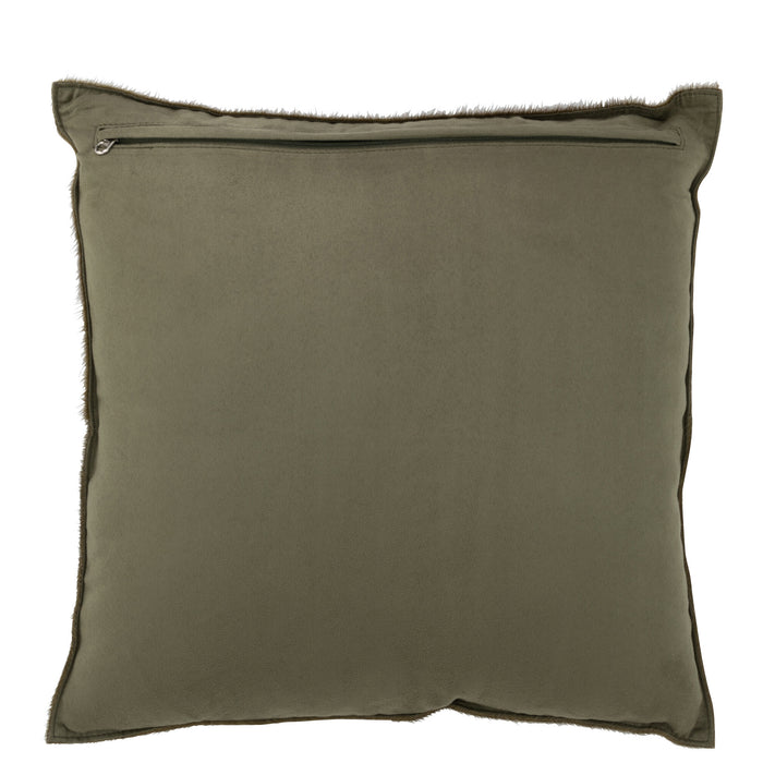 J-line - Kussen Koehaar Leder Olijf - 45x45x8cm
